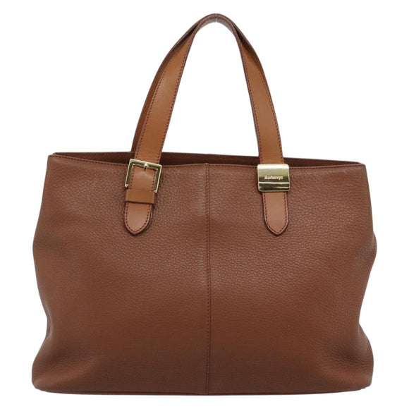 Burberrys Hand Bag Leather Brown Gold Auth ep15041A