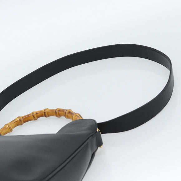 GUCCI Bamboo Shoulder Bag Leather 2way Black Gold 001 1638 2058 Auth ep15046