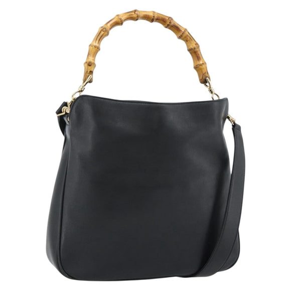 GUCCI Bamboo Shoulder Bag Leather 2way Black Gold 001 1638 2058 Auth ep15046