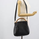 GUCCI Bamboo Shoulder Bag Leather 2way Black Gold 001 1638 2058 Auth ep15046-23