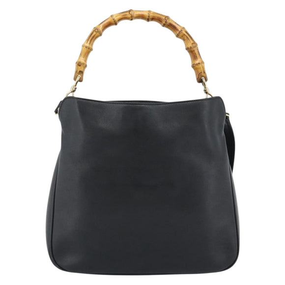GUCCI Bamboo Shoulder Bag Leather 2way Black Gold 001 1638 2058 Auth ep15046