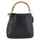 GUCCI Bamboo Shoulder Bag Leather 2way Black Gold 001 1638 2058 Auth ep15046-2
