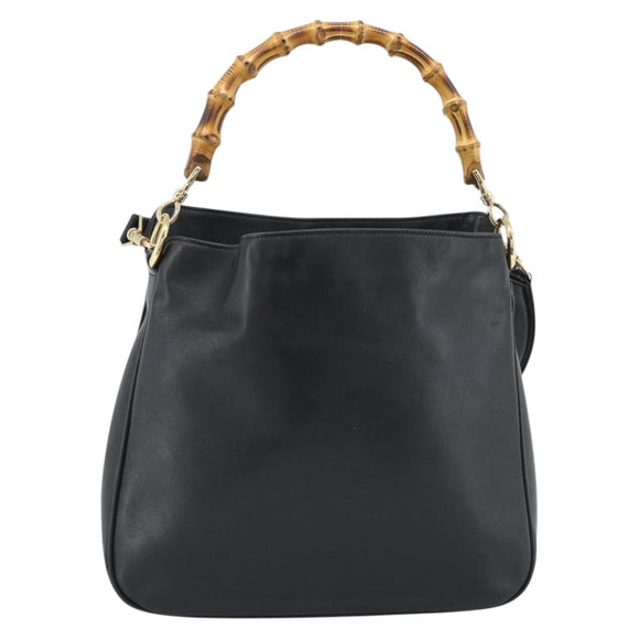 GUCCI Bamboo Shoulder Bag Leather 2way Black Gold 001 1638 2058 Auth ep15046
