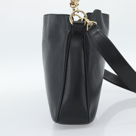 GUCCI Bamboo Shoulder Bag Leather 2way Black Gold 001 1638 2058 Auth ep15046
