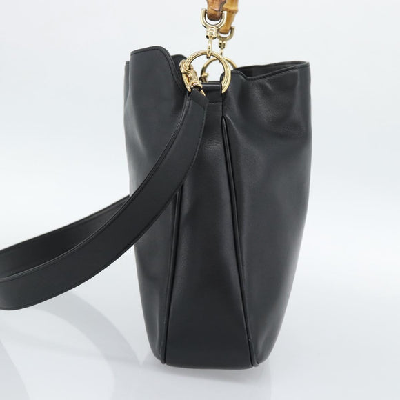 GUCCI Bamboo Shoulder Bag Leather 2way Black Gold 001 1638 2058 Auth ep15046