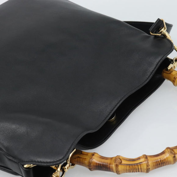 GUCCI Bamboo Shoulder Bag Leather 2way Black Gold 001 1638 2058 Auth ep15046
