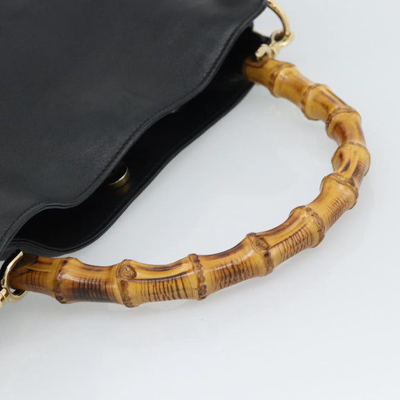 GUCCI Bamboo Shoulder Bag Leather 2way Black Gold 001 1638 2058 Auth ep15046