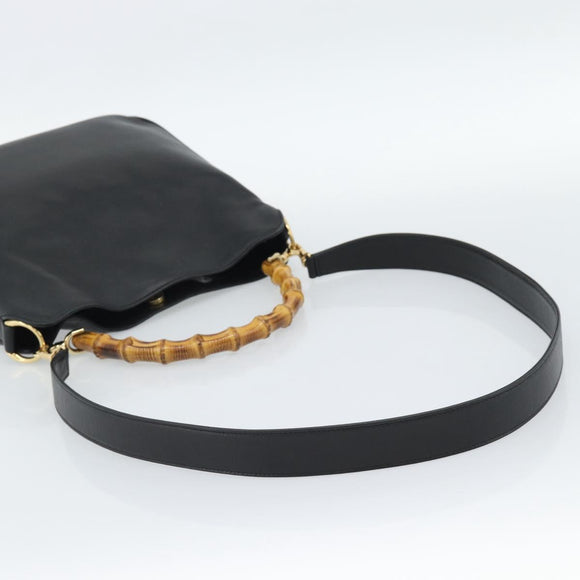 GUCCI Bamboo Shoulder Bag Leather 2way Black Gold 001 1638 2058 Auth ep15046