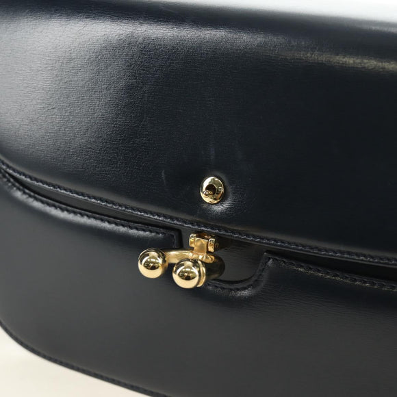 GUCCI Chain Shoulder Bag Leather Navy Gold 004 406 0473 Auth ep15047V
