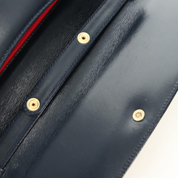 GUCCI Chain Shoulder Bag Leather Navy Gold 004 406 0473 Auth ep15047V