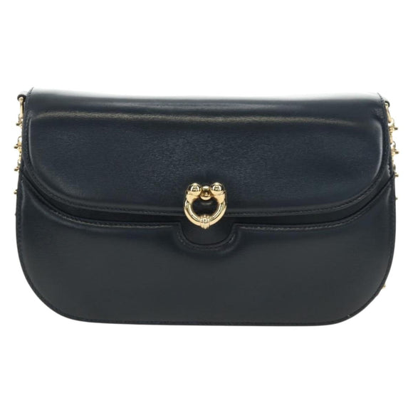 GUCCI Chain Shoulder Bag Leather Navy Gold 004 406 0473 Auth ep15047V