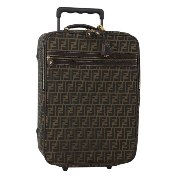 FENDI Carry Case Zucca Canvas Black Brown Auth ep15049A