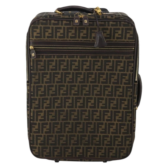 FENDI Carry Case Zucca Canvas Black Brown Auth ep15049A