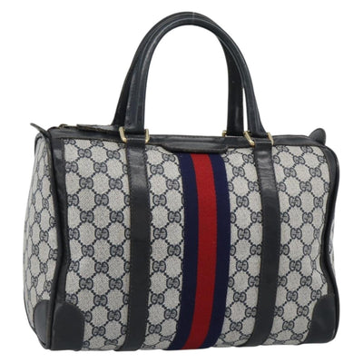 GUCCI GG Supreme Sherry Line Boston Bag PVC Navy Gold Auth ep15052