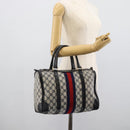 GUCCI GG Supreme Sherry Line Boston Bag PVC Navy Gold Auth ep15052-19