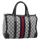 GUCCI GG Supreme Sherry Line Boston Bag PVC Navy Gold Auth ep15052-1