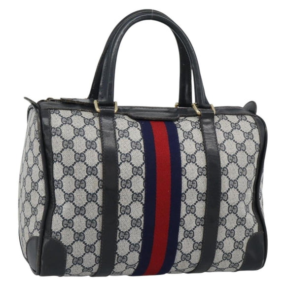 GUCCI GG Supreme Sherry Line Boston Bag PVC Navy Gold Auth ep15052