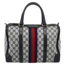 GUCCI GG Supreme Sherry Line Boston Bag PVC Navy Gold Auth ep15052-13