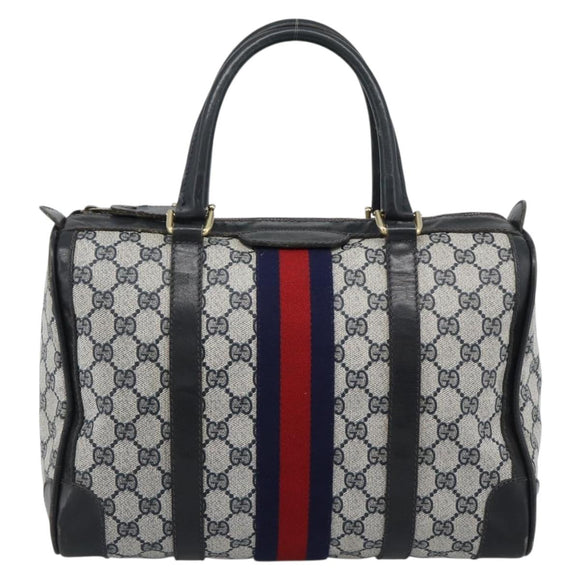 GUCCI GG Supreme Sherry Line Boston Bag PVC Navy Gold Auth ep15052