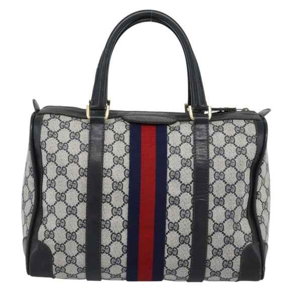 GUCCI GG Supreme Sherry Line Boston Bag PVC Navy Gold Auth ep15052