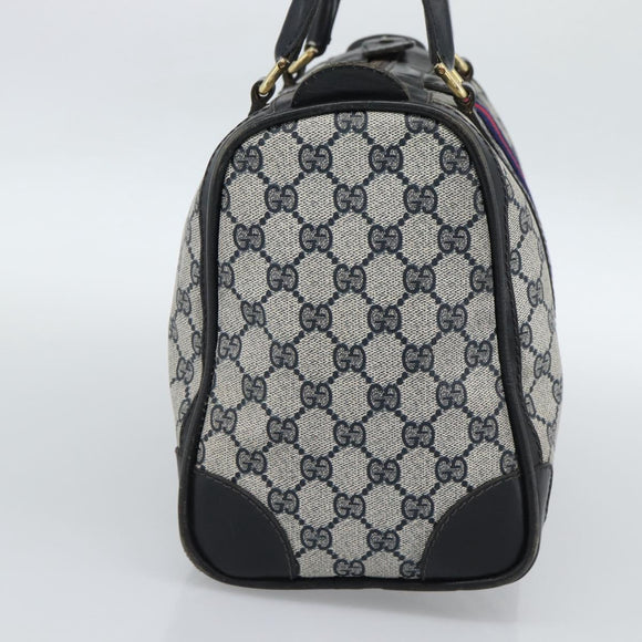 GUCCI GG Supreme Sherry Line Boston Bag PVC Navy Gold Auth ep15052