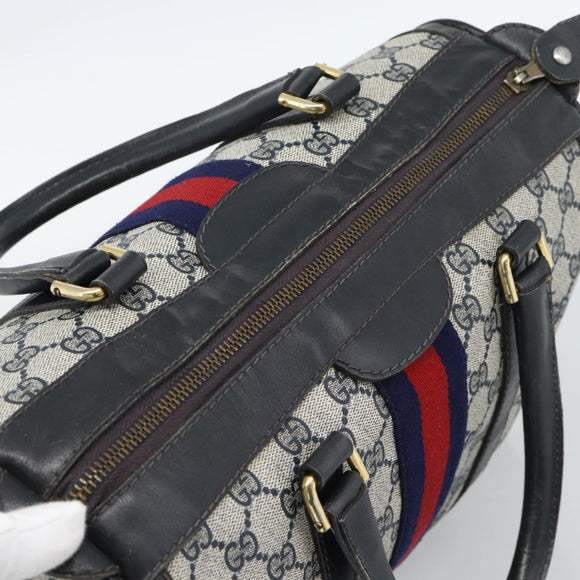 GUCCI GG Supreme Sherry Line Boston Bag PVC Navy Gold Auth ep15052