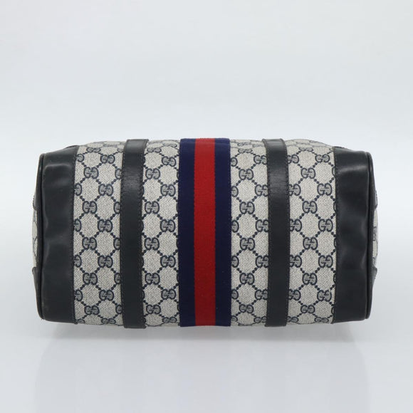 GUCCI GG Supreme Sherry Line Boston Bag PVC Navy Gold Auth ep15052