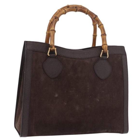 GUCCI Bamboo Hand Bag Suede Brown Gold 002 1186 0260 Auth ep15058
