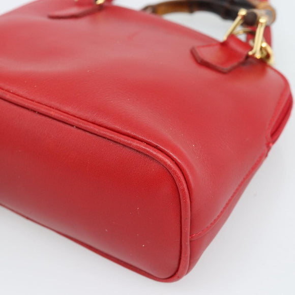 GUCCI Bamboo Hand Bag Leather 2way Red Gold 007 1014 0231 Auth ep15060