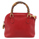 GUCCI Bamboo Hand Bag Leather 2way Red Gold 007 1014 0231 Auth ep15060-13