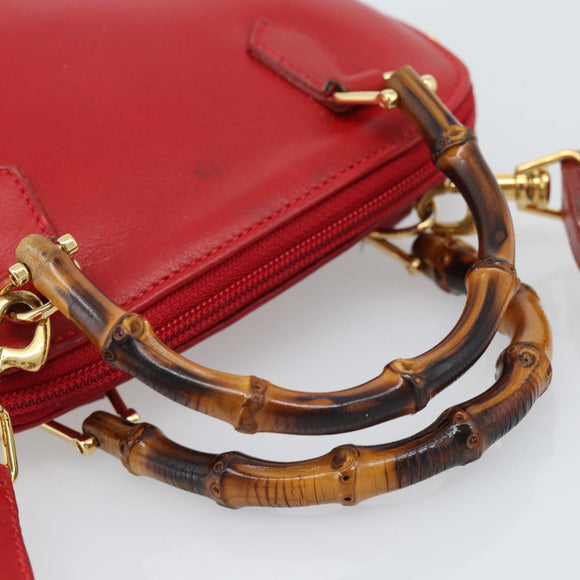 GUCCI Bamboo Hand Bag Leather 2way Red Gold 007 1014 0231 Auth ep15060