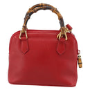 GUCCI Bamboo Hand Bag Leather 2way Red Gold 007 1014 0231 Auth ep15060-2