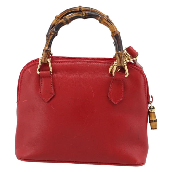 GUCCI Bamboo Hand Bag Leather 2way Red Gold 007 1014 0231 Auth ep15060