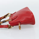 GUCCI Bamboo Hand Bag Leather 2way Red Gold 007 1014 0231 Auth ep15060-4