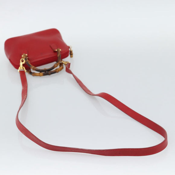GUCCI Bamboo Hand Bag Leather 2way Red Gold 007 1014 0231 Auth ep15060