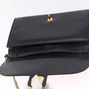 GUCCI Chain Shoulder Bag Leather Navy Gold Auth ep15061-10