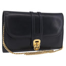 GUCCI Chain Shoulder Bag Leather Navy Gold Auth ep15061-1