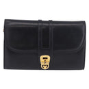 GUCCI Chain Shoulder Bag Leather Navy Gold Auth ep15061-13