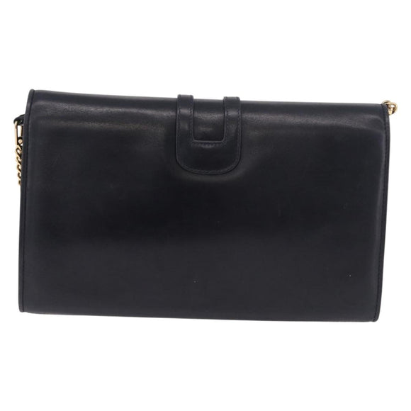 GUCCI Chain Shoulder Bag Leather Navy Gold Auth ep15061