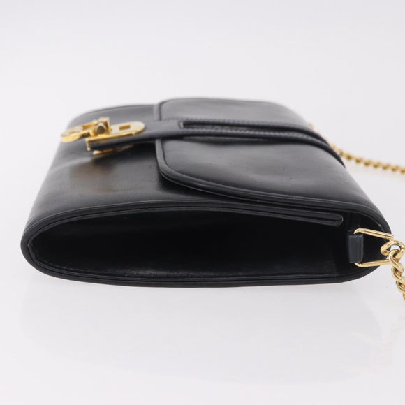 GUCCI Chain Shoulder Bag Leather Navy Gold Auth ep15061