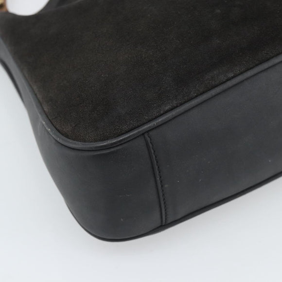 GUCCI Bamboo Shoulder Bag Suede 2way Black Gold 001 1638 2058 Auth ep15063