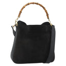 GUCCI Bamboo Shoulder Bag Suede 2way Black Gold 001 1638 2058 Auth ep15063-1