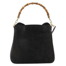 GUCCI Bamboo Shoulder Bag Suede 2way Black Gold 001 1638 2058 Auth ep15063-13