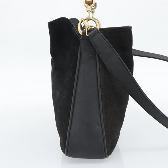 GUCCI Bamboo Shoulder Bag Suede 2way Black Gold 001 1638 2058 Auth ep15063