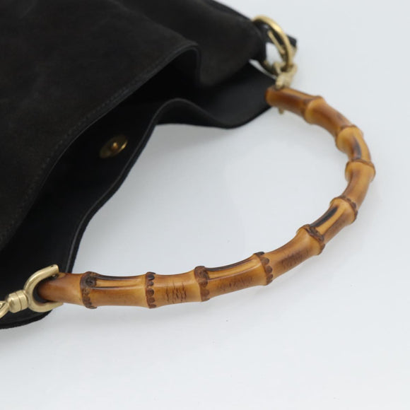 GUCCI Bamboo Shoulder Bag Suede 2way Black Gold 001 1638 2058 Auth ep15063