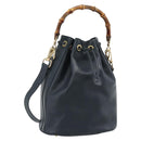 GUCCI Bamboo Hand Bag Leather 2way Navy Gold 001 3754 1657 Auth ep15071-1