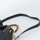 GUCCI Bamboo Hand Bag Leather 2way Navy Gold 001 3754 1657 Auth ep15071-10