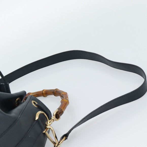 GUCCI Bamboo Hand Bag Leather 2way Navy Gold 001 3754 1657 Auth ep15071