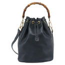 GUCCI Bamboo Hand Bag Leather 2way Navy Gold 001 3754 1657 Auth ep15071-2