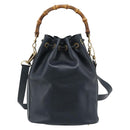GUCCI Bamboo Hand Bag Leather 2way Navy Gold 001 3754 1657 Auth ep15071-3